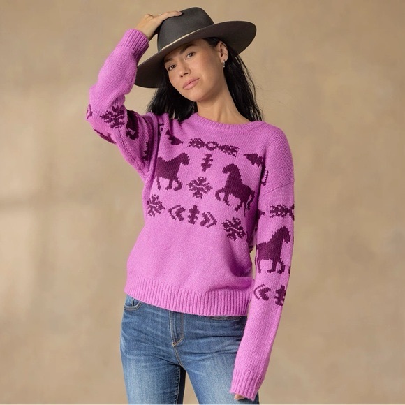 Sundance Sweaters - Sundance Equestrian Horse Knit Purple Pink Sweater Size XS